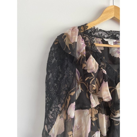 Boston Proper Lace inset Sheer chiffon Blouse | size 6 - Picture 4 of 9